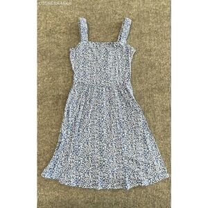 HUHOT Women's Blue White Floral Print Sleeveless Fit and Flare A-Line Dress Sz S